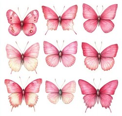 Obraz premium pink butterflies watercolor illustration delicate airy design greeting card clip art nature decor