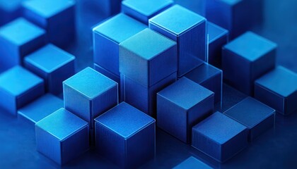 Fototapeta premium Modern Abstract Blue Cubes Minimalist 3D Render Geometry Design