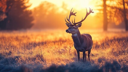 A Majestic Stag Stands Gracefully in the Golden Light