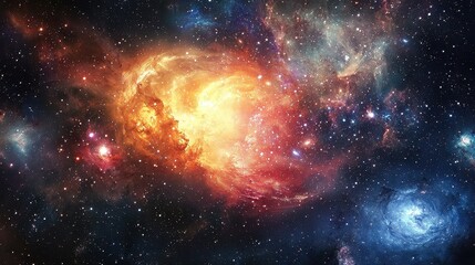 Fototapeta premium Explosive Cosmic Nebula in Vibrant Colors and Starry Backgrounds