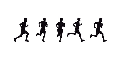 Vector illustration of jogging, running, and marathon. White backdrop
