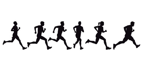 Vector illustration of jogging, running, and marathon. White backdrop

