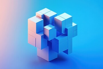 Obraz premium Monochromatic Blue Floating Geometric Cube Abstract 3D Render