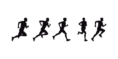 Obraz premium Vector illustration of jogging, running, and marathon. White backdrop 