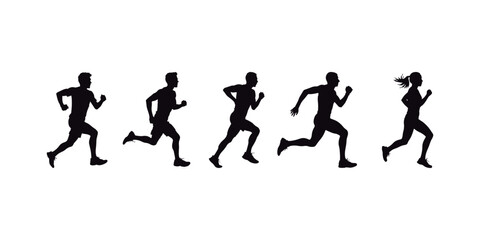 Vector illustration of jogging, running, and marathon. White backdrop
