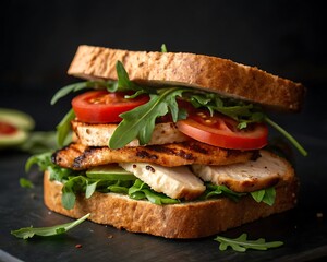 Grilled Chicken Sandwich with Fresh Arugula and Ripe Tomatoes – A Healthy Meal Option