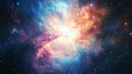 Fototapeta premium Vibrant Nebula with Colorful Clouds of Gas and Stars in Space