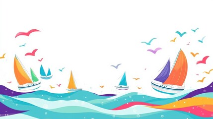 Colorful Sailboats on a Sunny Day at Sea