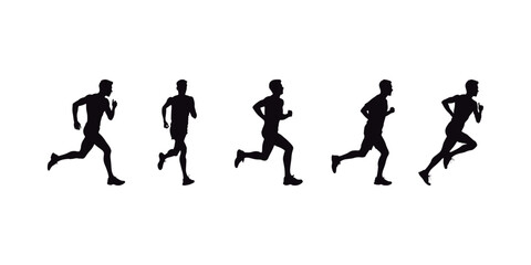 Vector illustration of jogging, running, and marathon. White backdrop
