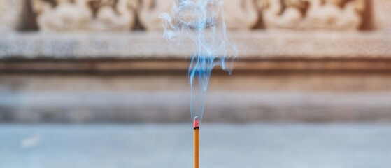 Religious Institute Spirituality Concepts. Incense stick emitting fragrant smoke in a serene setting.