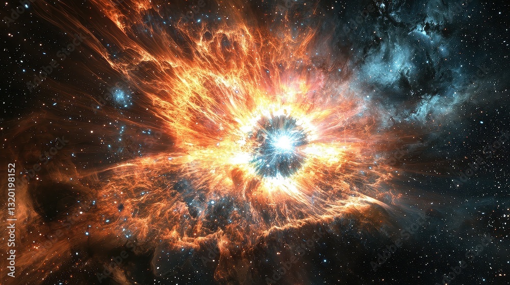 Wall mural explosive cosmic event in vast universe displaying brilliant colors