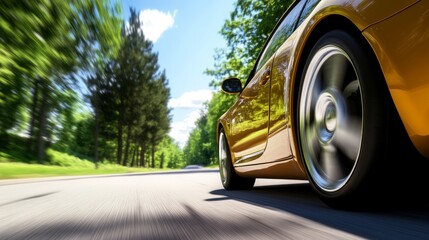 Modern car cruising on an open road, embodying sleek design and freedom in motion.
