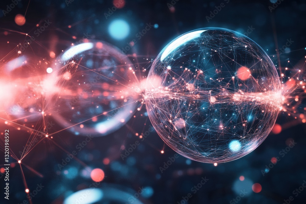 Poster Multiple spheres connected by light beams create a mesmerizing virtual world filled with connections and possibilities