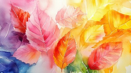 Colorful watercolor fall leaves