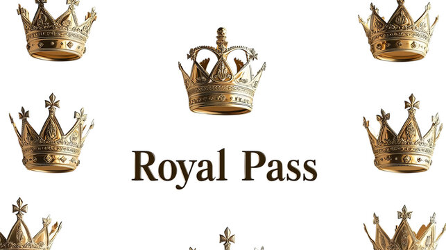 Png of Elegant golden crowns and 'Royal Pass' text create a regal theme for a luxury experience on transparent background.
