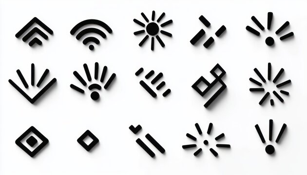 Exclamation Mark Icon Set for Emphasis and Attention in Clean Black and White Line Art Design