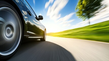 Modern car cruising on an open road, embodying sleek design and freedom in motion.
