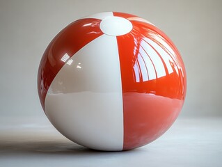 Fototapeta premium Hyper-realistic Red and White Beach Ball Inflatable Toy Sphere for Summer Fun at the Pool and Sea