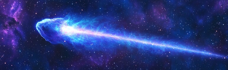 Obraz premium A massive glowing radio wave jet stretching across a starry cosmic landscape with soft focus distant galaxies in the background, creating an astronomical discovery atmosphere.