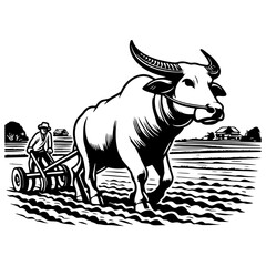 Carabao Plow Field Illustration.