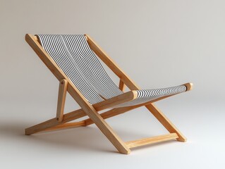 Minimalist Wooden Beach Chair with Striped Fabric for Relaxation and Leisure