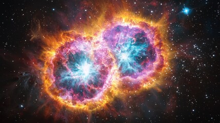Fototapeta premium Stunning Cosmic Explosion of Two Colorful Nebulae in Space