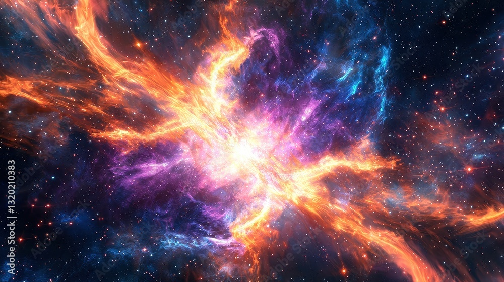 Poster vibrant abstract cosmic explosion in deep space with colorful nebula