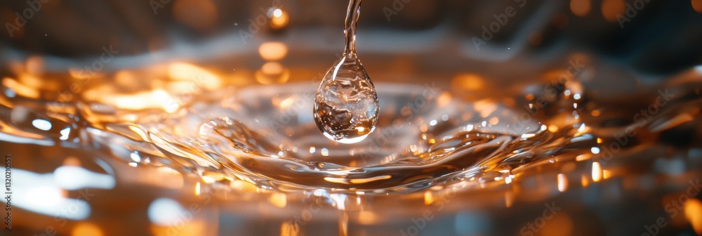 Poster clear water drop emerges from a filter with soft reflections in natural light showcasing perfect cla
