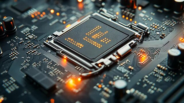 Advanced Microprocessor Unit on Printed Circuit Board - Detailed Close Up of Modern Tech