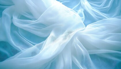 Delicate light blue fabric gracefully draped and flowing softly