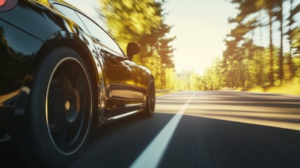 Fototapeta premium Modern car cruising on an open road, embodying sleek design and freedom in motion. 