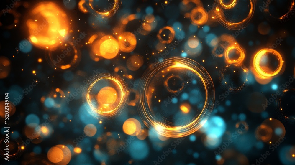 Wall mural abstract glowing rings and circles float on a dark background