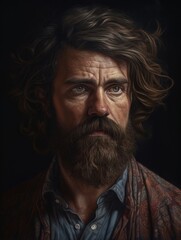 Fototapeta premium A bearded man with a serious expression staring forward