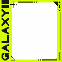 Futuristic Acid Green Frame Background with Black Brutalism Decoration, Pixel Art Style