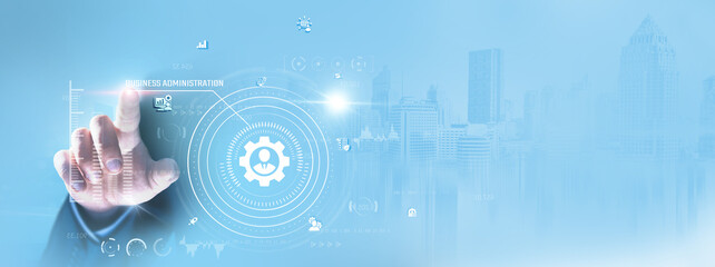Business Administration: Businessman touching and managing operations, optimizing workflows,...
