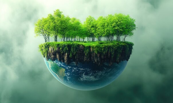 Earth Day Celebration for Environmental Awareness and Protection on April 22 with a Surreal Photorealistic Rendering of Lush Green Trees