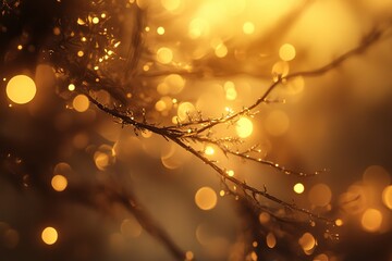 Golden light twinkles across delicate branches creating a warm magical ambiance