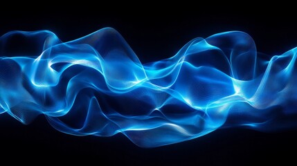Abstract blue light waves flowing on dark black background
