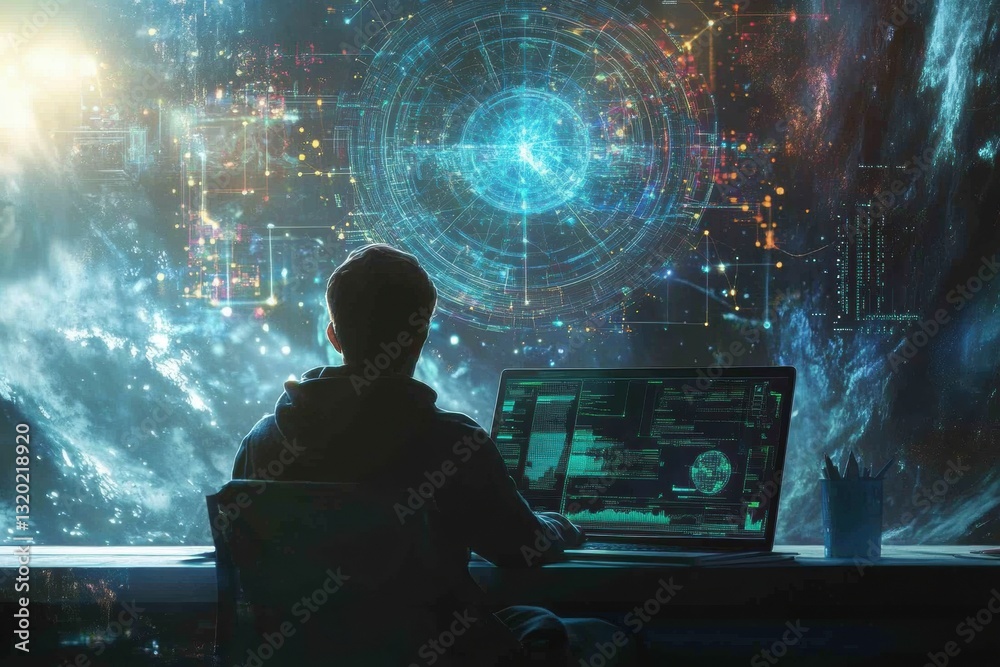 Leinwandbilder Student engages in virtual learning with AI technology while exploring innovative digital environments in a modern workspace