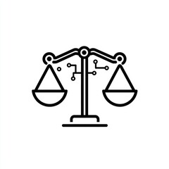 A graphic depiction of a balance scale with circuit board elements