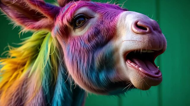 Colorful Donkey Isolated on Green Screen Background for Creative Editing