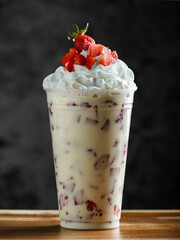 Delicious Strawberry Cream Drink in a Plastic Cup