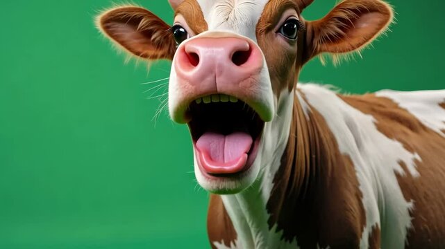 Cow with Open Mouth Isolated on Green Screen Background for Creative Editing