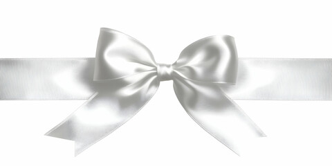 Naklejka premium Elegant White Satin Ribbon Bow Illustration, Tied Beautifully on a Horizontal Ribbon, Isolated on White Background, Perfect for Festive Designs and Wrapping Presentations.