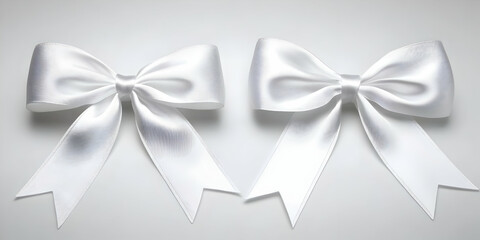 Naklejka premium Two Elegant White Satin Bows Tied with Precision on a Light Gray Background, Perfect for Festive Decoration or Gift Wrapping