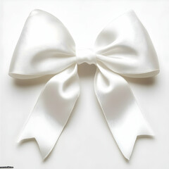 Naklejka premium White Satin Ribbon Bow, Elegantly Tied, Detailed Close-up Studio Shot, Clean Minimalist Background.