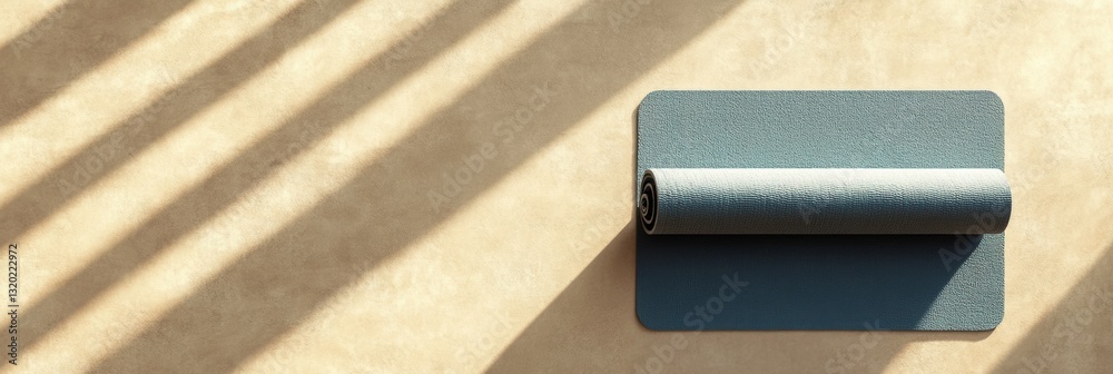 Poster minimalistic yoga mat placed diagonally on a light textured surface, showcasing clean lines and calm