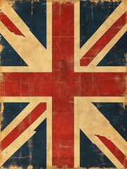 Fototapeta premium Vintage Distressed Union Jack Flag Retro Poster Art with Textured Effects