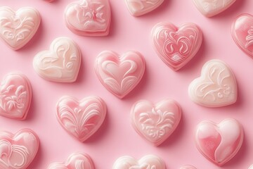 Romantic heart candies pink background ornate love decorations Valentine's Day treats