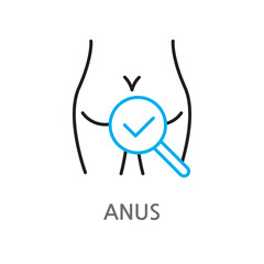 19.ANUS.eps.Anus. Colon anus icon. Family health linear illustration icon on a white background. EPS, PNG, JPG